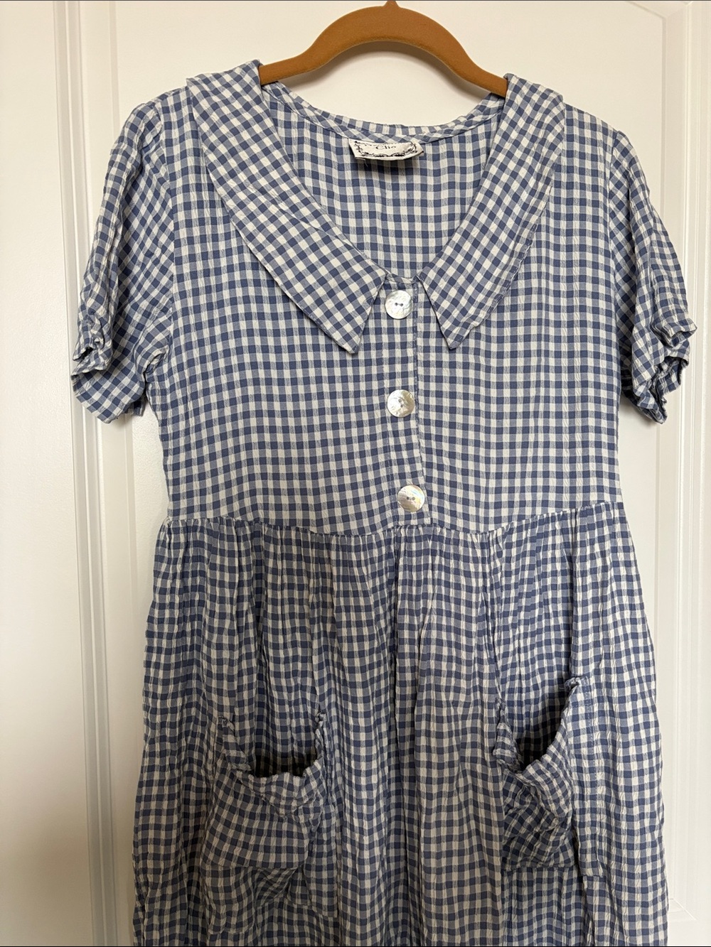 Vintage Dressing Clio Blue Gingham Midi Dress | Cottagecore Peter Pan Collar - Picture 2 of 5